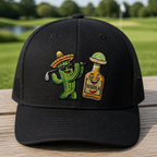 Tequila & Tee Embroidered Trucker Hat - Front View, Khaki - White