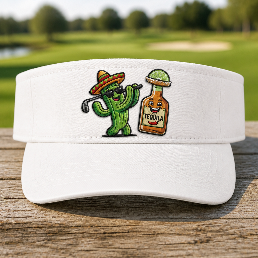 Tequila & Tee Embroidered Visor - Front View, White