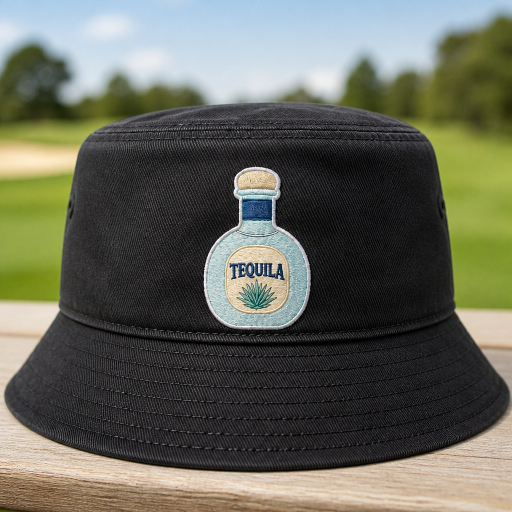 Tequila Blanco Embroidered Bucket Hat - Front View, Black