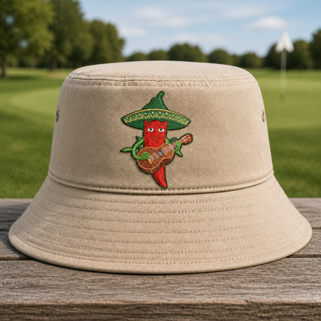 Hot Shot Embroidered Bucket Hat - Front View, Khaki