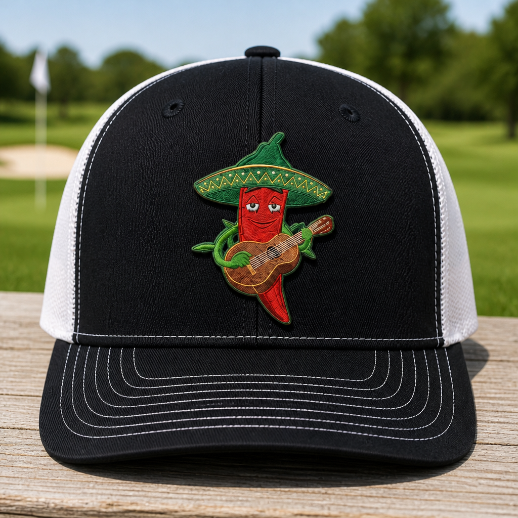 Hot Shot Embroidered Trucker Hat - Front View, Black - White