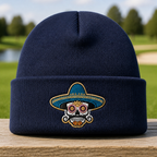 Sombrero Skull Embroidered Beanie - Front View, Navy