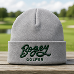 Bogey Golfer Embroidered Beanie - Front View, Sport Grey