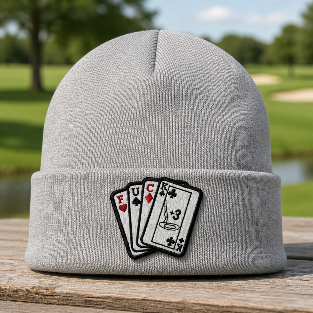 F*CK Embroidered Beanie - Front View, Sport Grey