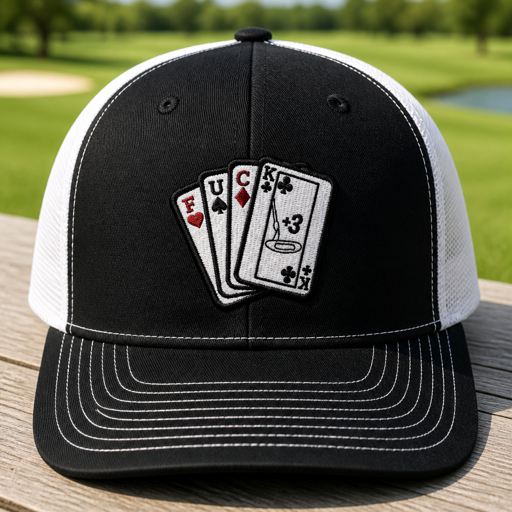 F*CK Embroidered Trucker Hat - Front View, Black - White