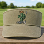 Cactus Caddie Embroidered Visor - Front View, Khaki