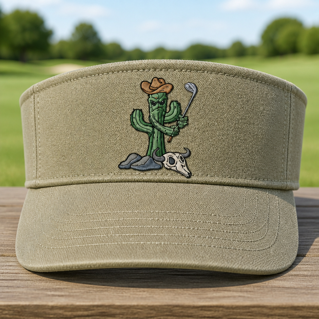 Cactus Caddie Embroidered Visor - Front View, Khaki