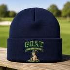 GOAT on the Green Embroidered Beanie - Front View, Navy
