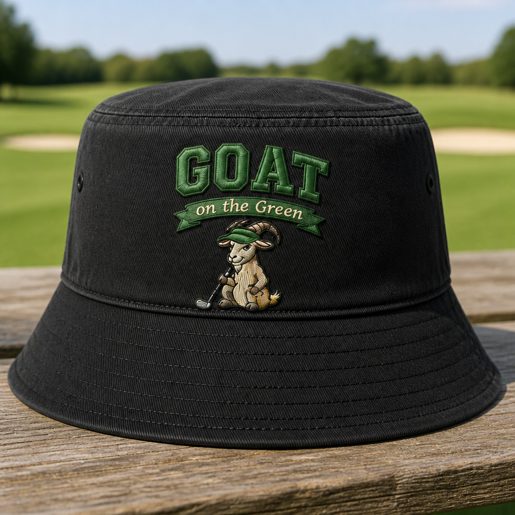 GOAT on the Green Embroidered Bucket Hat - Front View, Black