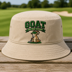 GOAT on the Green Embroidered Bucket Hat - Front View, Khaki