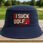 I Suck At Embroidered Bucket Hat - Front View, Navy