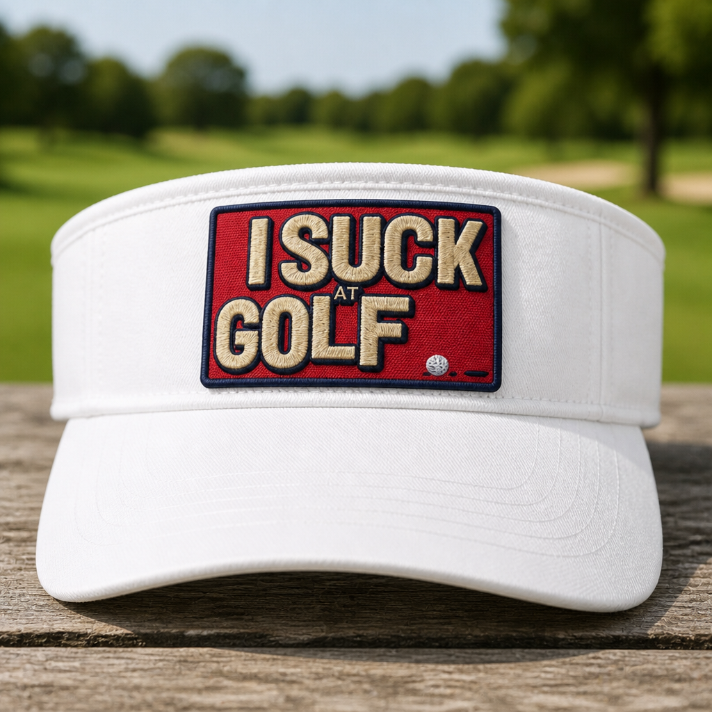I Suck At Embroidered Visor - Front View, White