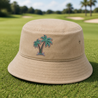 Fairway Palms Embroidered Bucket Hat - Lifestyle, Khaki