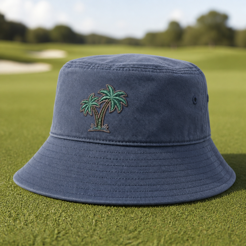 Fairway Palms Embroidered Bucket Hat - Lifestyle, Navy