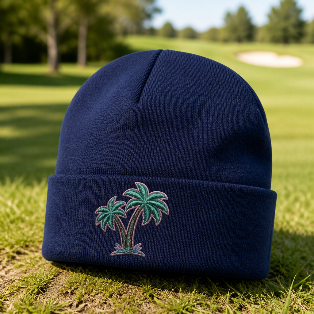 Fairway Palms Embroidered Beanie - Lifestyle, Navy