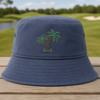 Fairway Palms Embroidered Bucket Hat - Front View, Navy