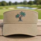 Fairway Palms Embroidered Visor - Front View, Khaki