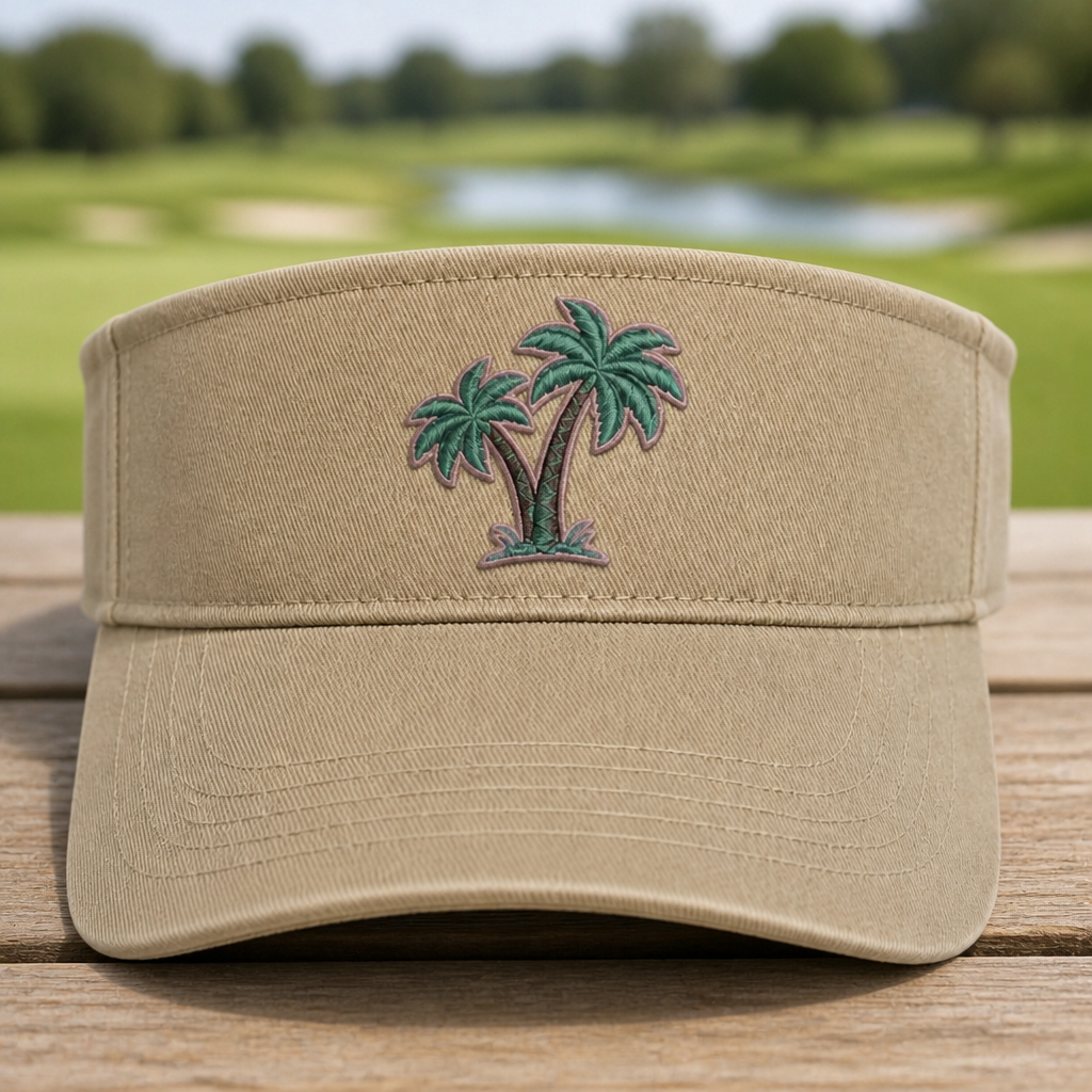 Fairway Palms Embroidered Visor - Front View, Khaki
