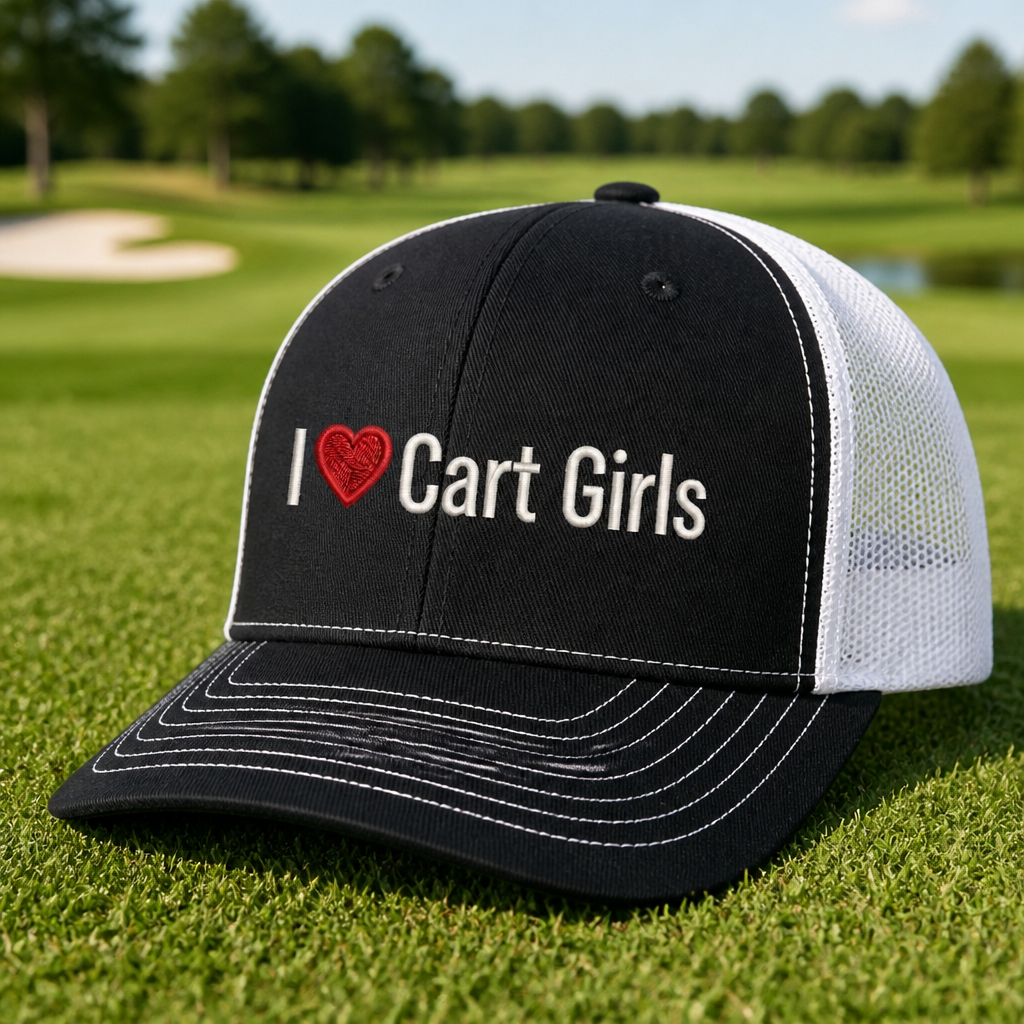 I Heart Cart Girls Embroidered Trucker Hat - Lifestyle, Black - White