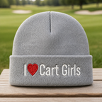 I Heart Cart Girls Embroidered Beanie - Front View, Sport Grey