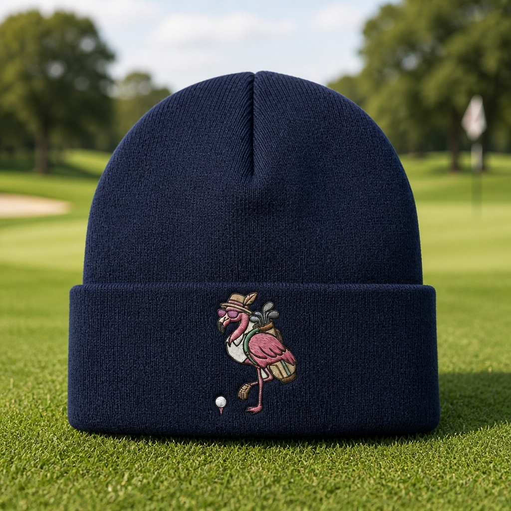 Flamingo Embroidered Beanie - Lifestyle, Navy