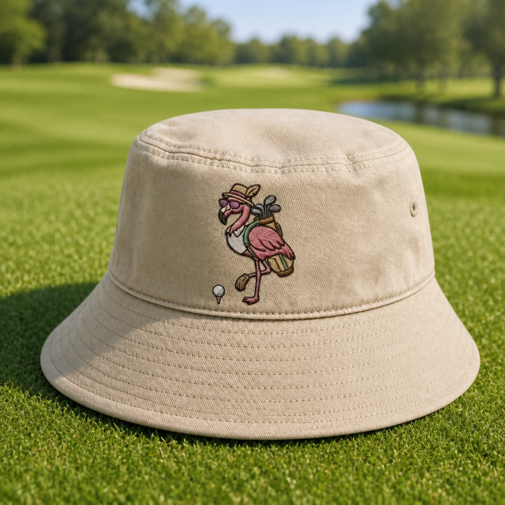 Flamingo Embroidered Bucket Hat - Lifestyle, Khaki