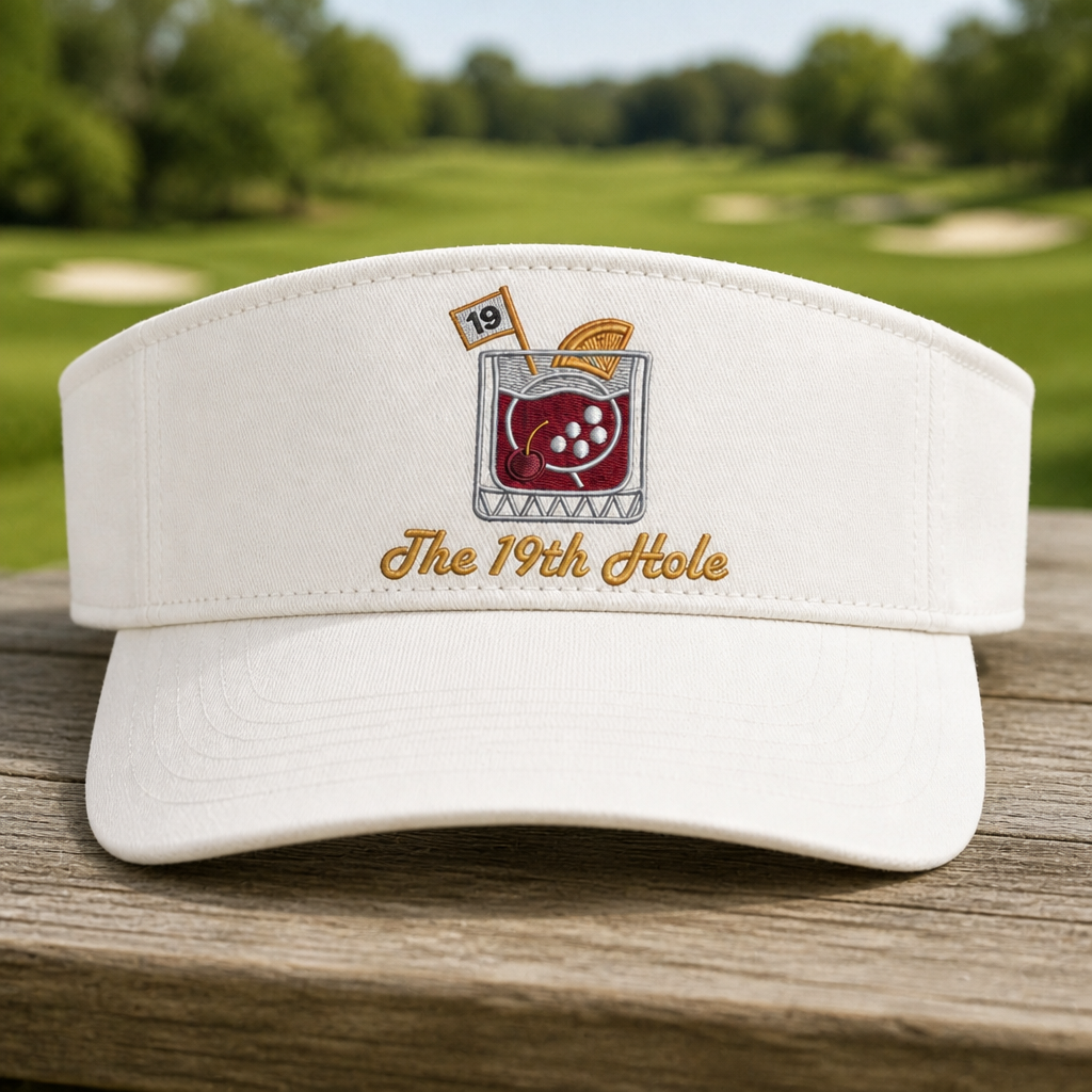 The 19th Hole Embroidered Visor - Front View, White