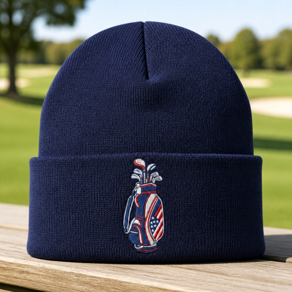 Patriot Caddie Embroidered Beanie - Front View, Navy
