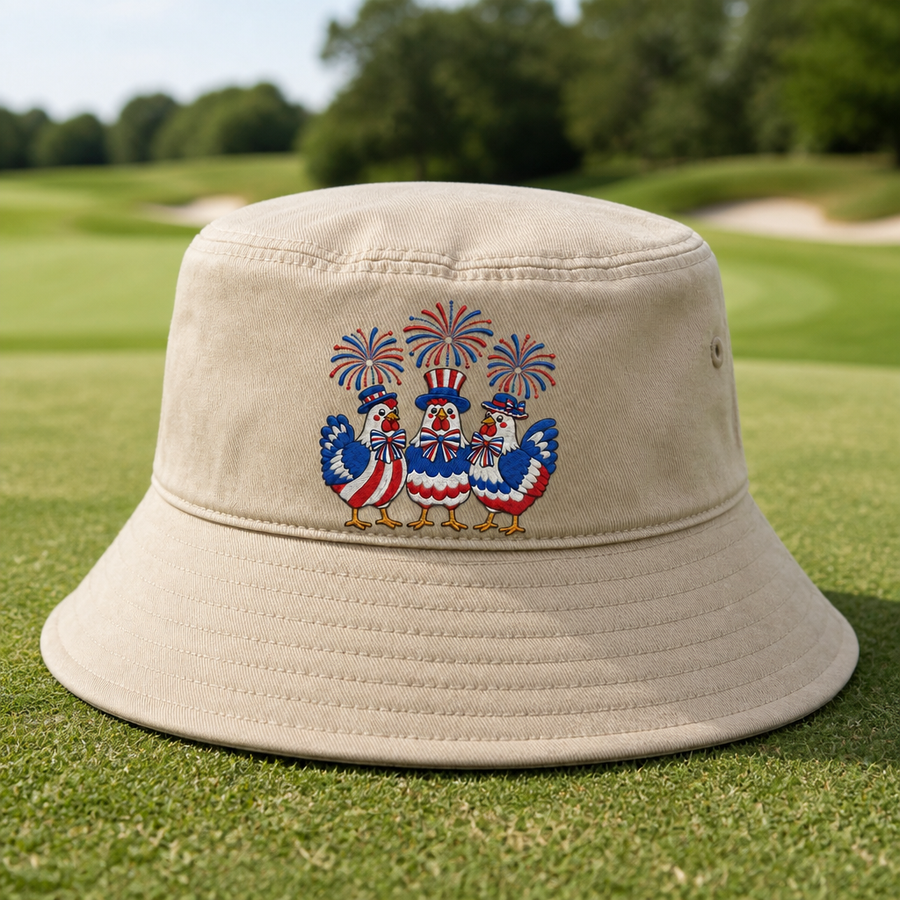 Red, White & Cluck Embroidered Bucket Hat