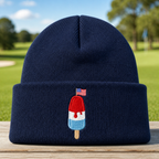Freedom Pop Embroidered Beanie - Front View, Navy