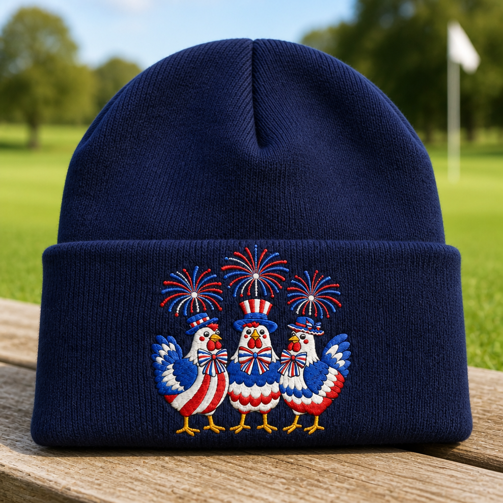 Freedom Pop Embroidered Beanie - Front View, Navy