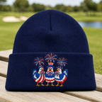 Red, White & Cluck Embroidered Beanie - Front View, Navy