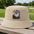 Freedom Has Landed Embroidered Bucket Hat - Front View, Khaki