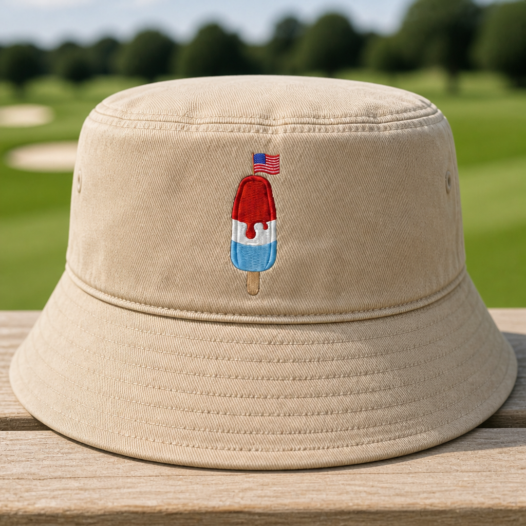 Freedom Pop Embroidered Bucket Hat - Front View, Khaki
