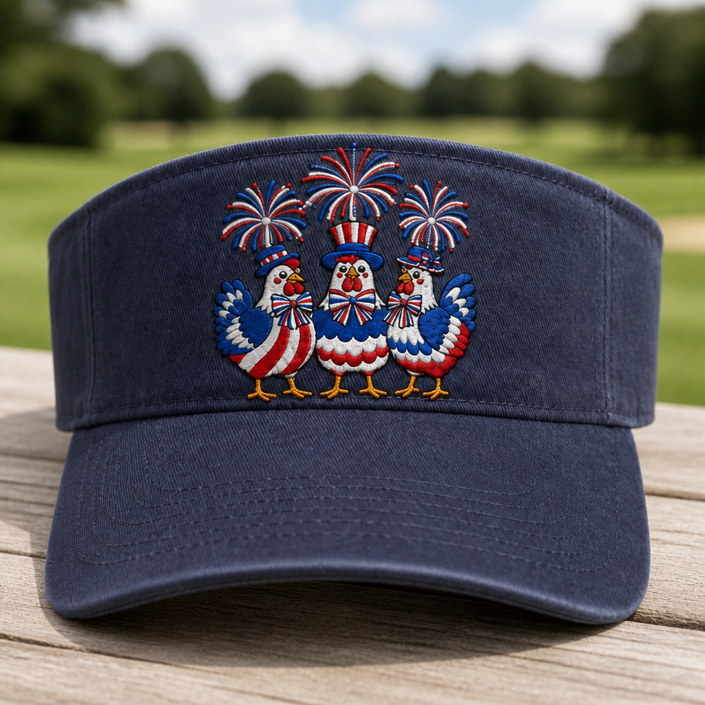 Red, White & Cluck Embroidered Visor - Front View, Khaki