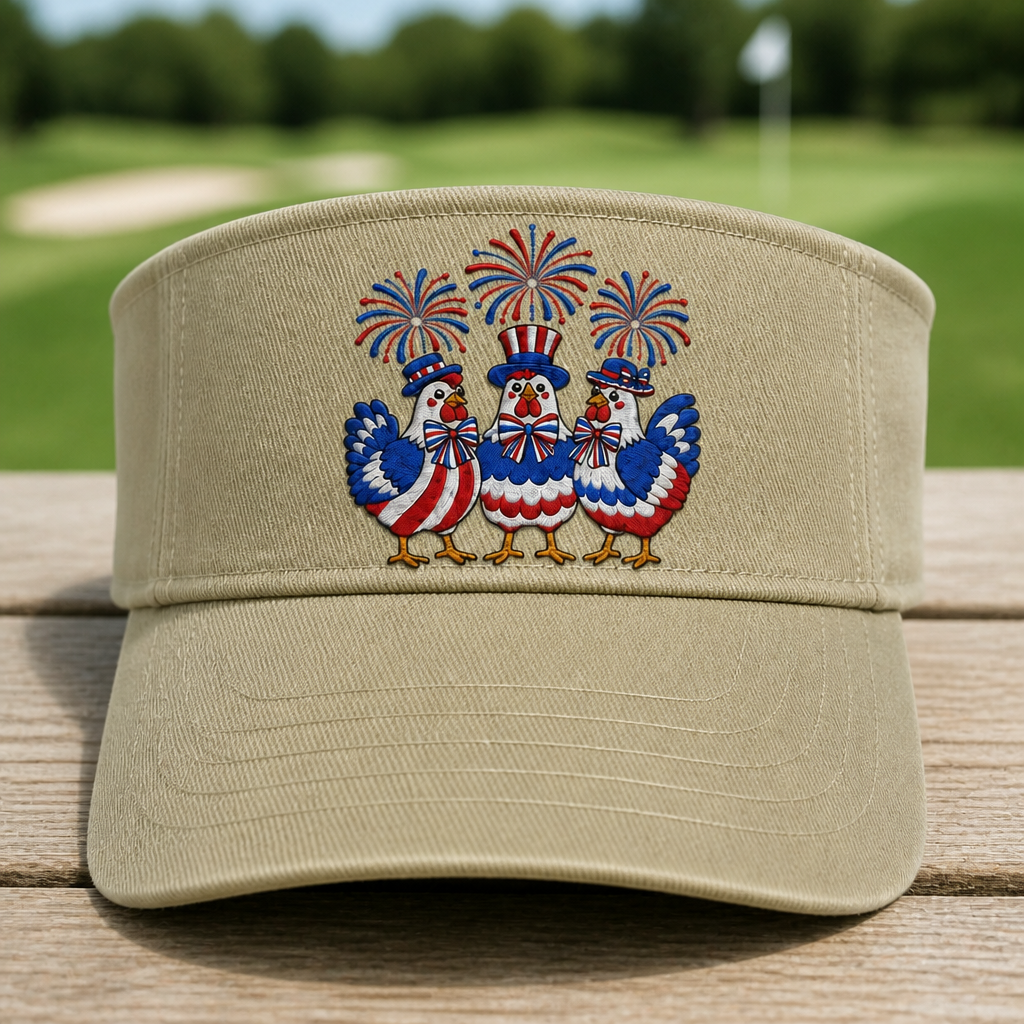 Red, White & Cluck Embroidered Visor - Front View, Khaki