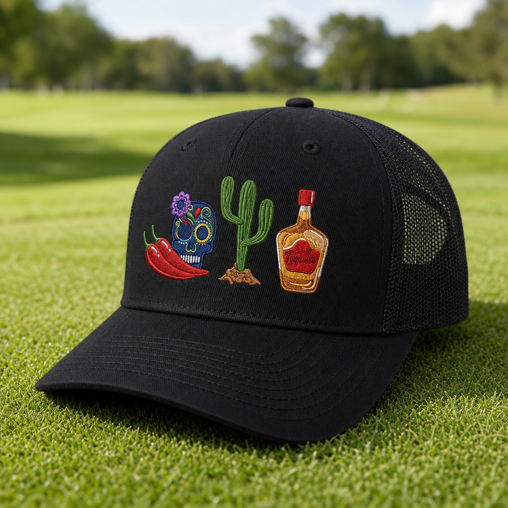 Desert Fiesta Embroidered Trucker Hat - Lifestyle, Khaki - White