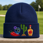 Desert Fiesta Embroidered Beanie - Front View, Navy