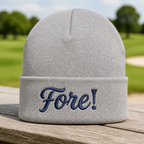 FORE! Embroidered Beanie - Front View, Sport Grey