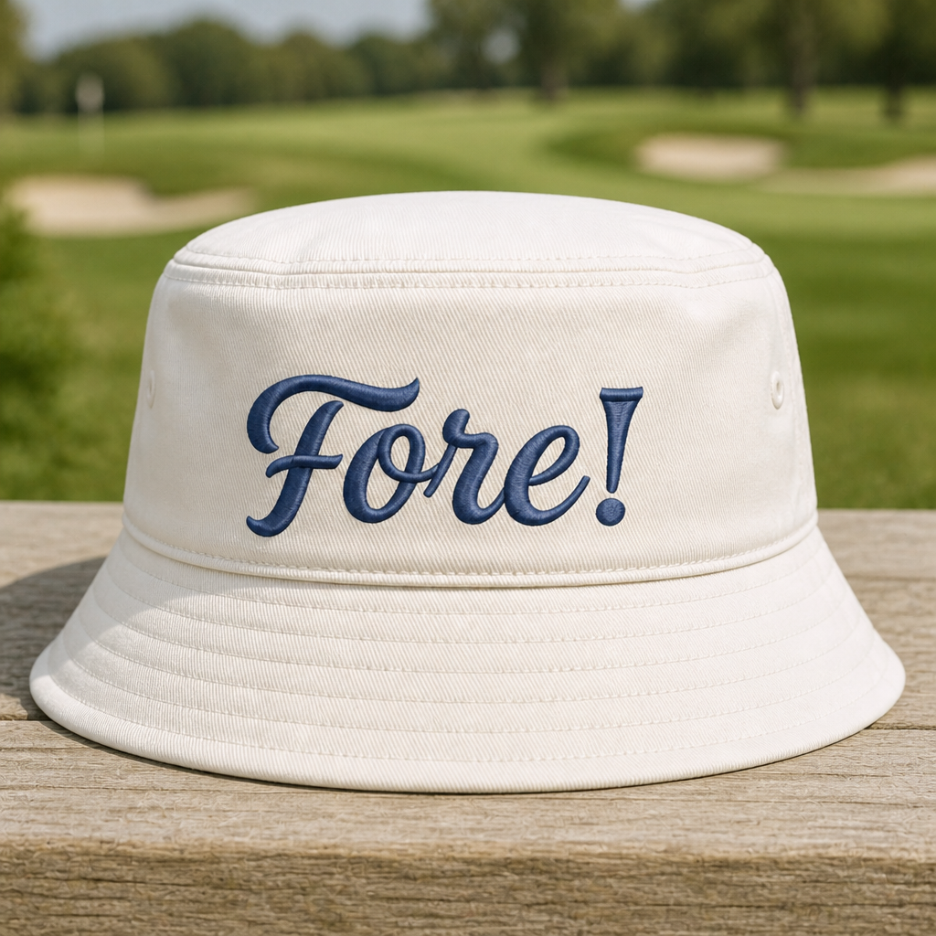 FORE! Embroidered Bucket Hat - Front View, White