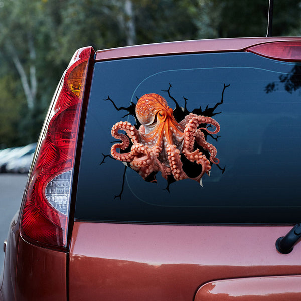 Orange And Pink Octopus 3D Vinyl Car Decal Stickers CS8162