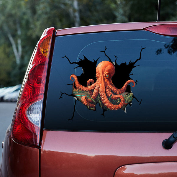 Orange Octopus 3D Vinyl Car Decal Stickers CS8308