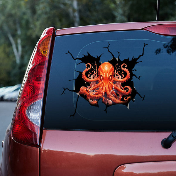 Orange Octopus 3D Vinyl Car Decal Stickers CS8357