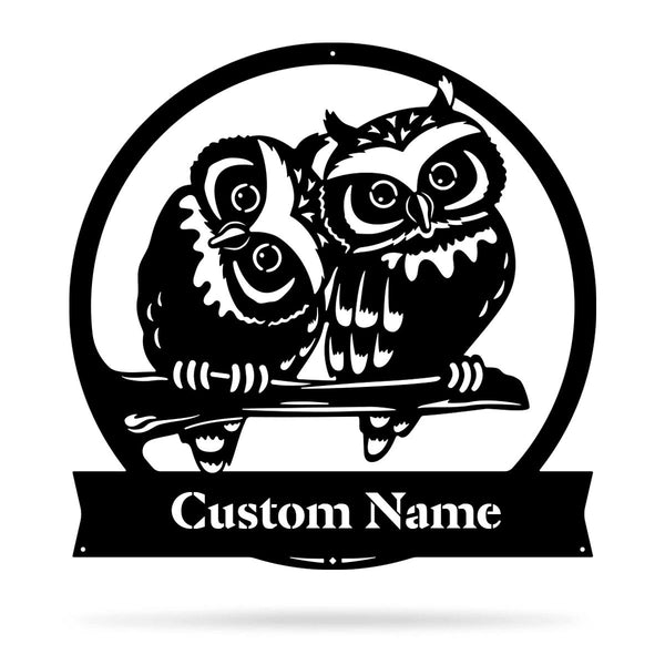 Owl Monogram Custom Cut Metal Sign | MN1078-Black-Gerbera Prints.