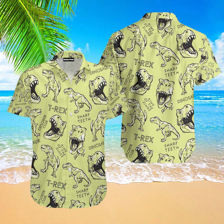 Greem Dinosaurs With Typography Pattern Hawaiian Shirt