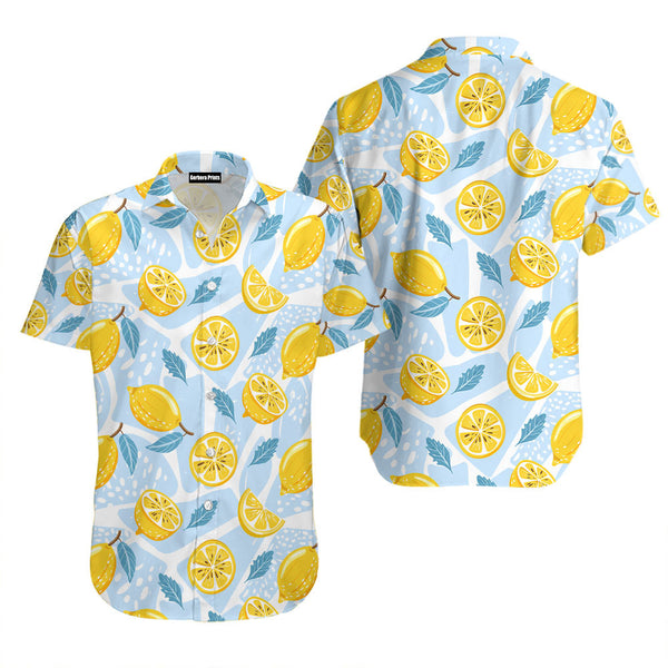 Blue Tropical Fresh Lemon With Mint Leaves Hawaiian Shirt