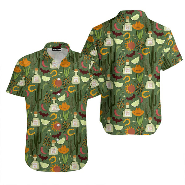 Mexican Tequila Cactus Snake Cowboy Green Hawaiian Shirt