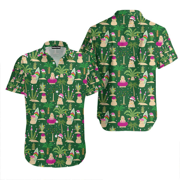 Christmas Palm Trees Snowman Green Tropical Hawaiian Shirt