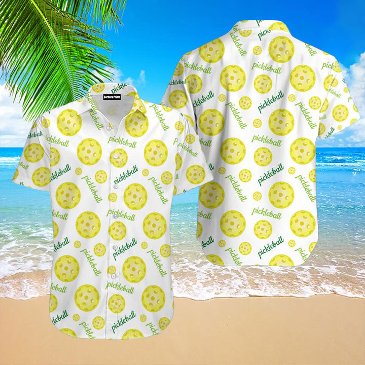 Bright Yellow Pickleball Balls Pattern Aloha Hawaiian Shirt