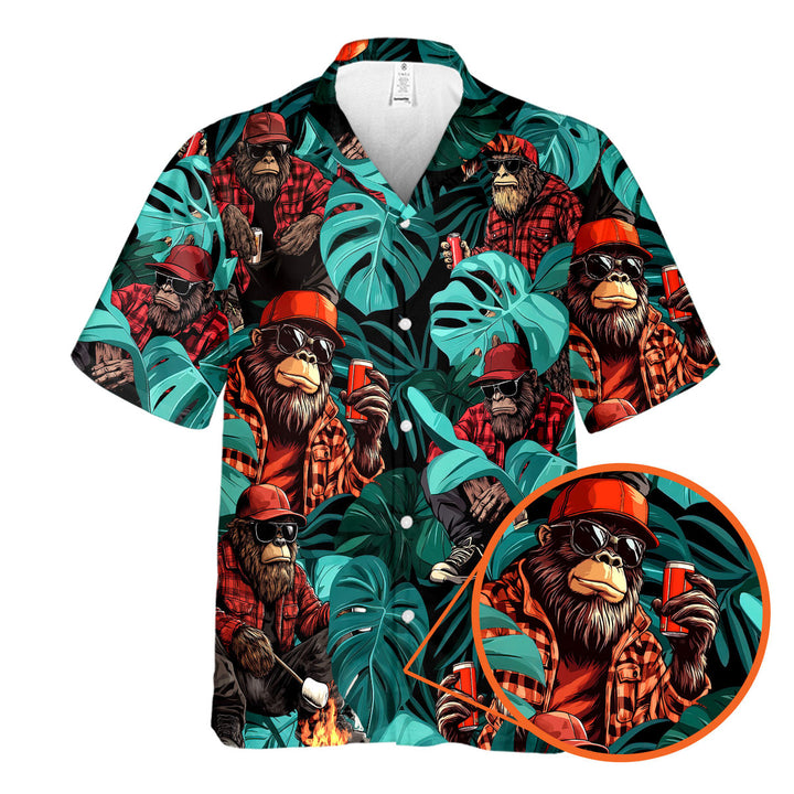 Bigfoot Tropical Green Palm Leaves Shirt Hawaiian Shirt 